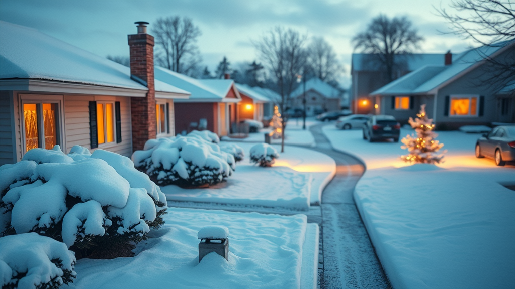 Snow-covered home prepared for winter, after home furnace inspection