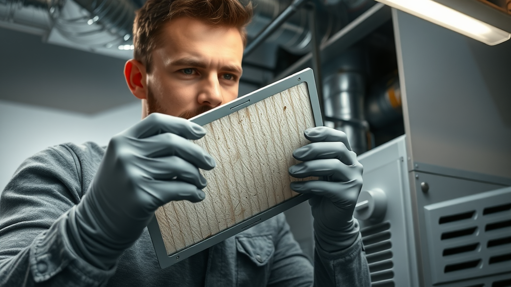 Changing furnace air filter to improve air quality and hvac maintenance
