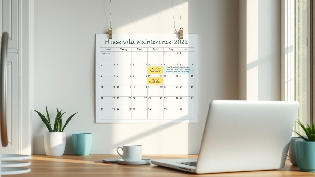 Highlighted household maintenance calendar reminding to check furnace filter and schedule HVAC maintenance