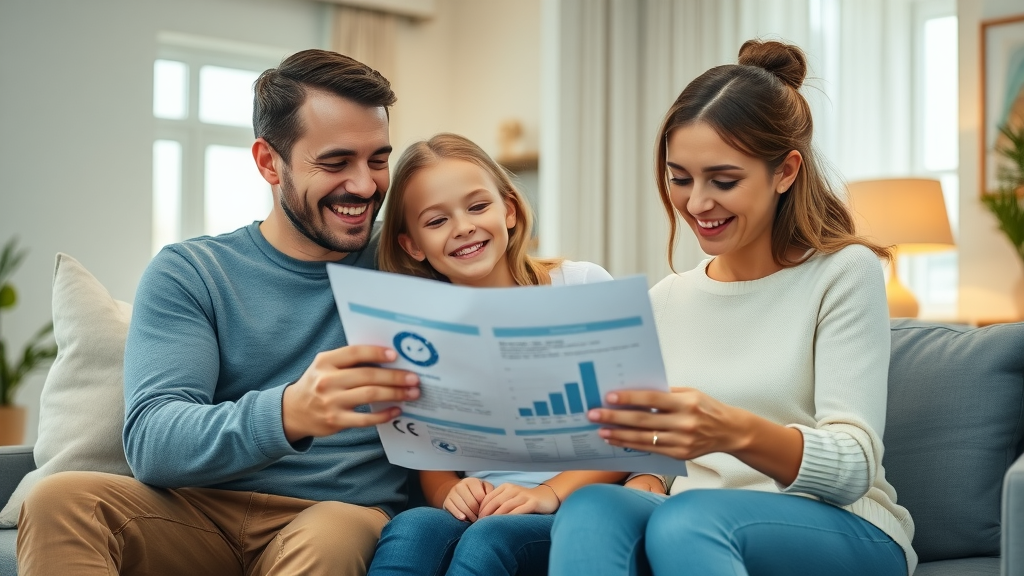 Family celebrating lower energy bills due to furnace inspection, importance of furnace inspection results in cozy and efficient home