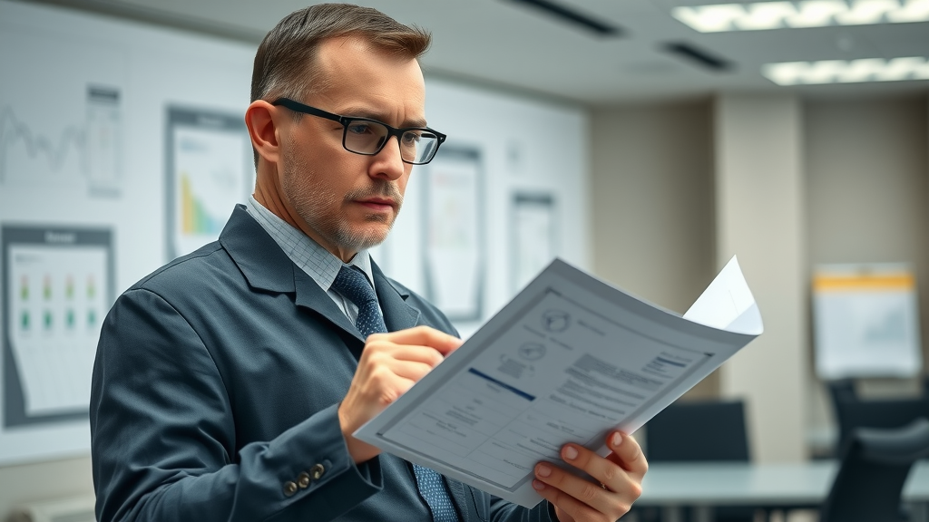 government inspector reviewing new heating system inspection guidelines, technical blueprint overlay, photorealistic high-fidelity scene