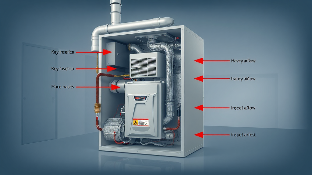technical illustration of furnace and HVAC inspection points, labeled for standard inspection report requirements