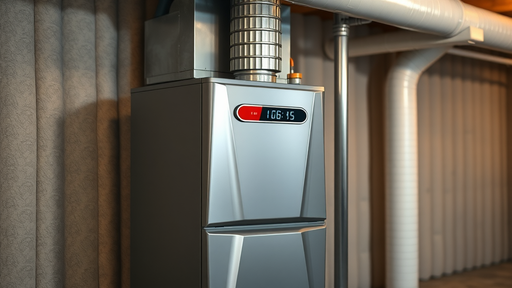 Sleek gas furnace efficiently operating in a modern home basement with insulation and neat ductwork
