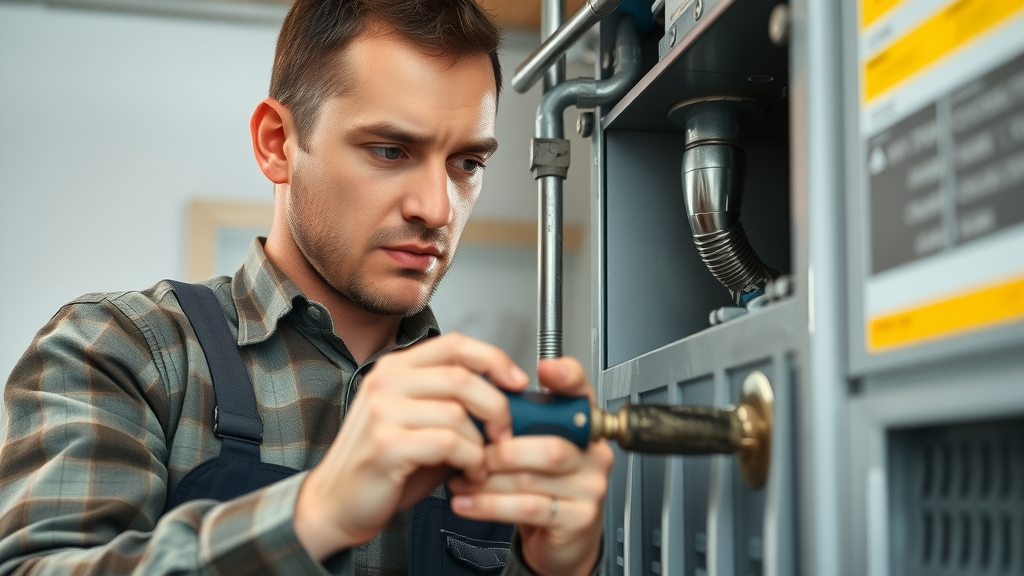 Technician checking blower motor during annual furnace inspection benefits routine