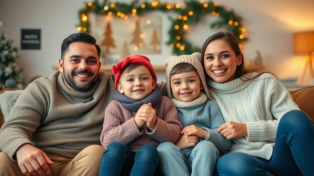 happy family enjoying safe heating after annual furnace inspection benefits in winter