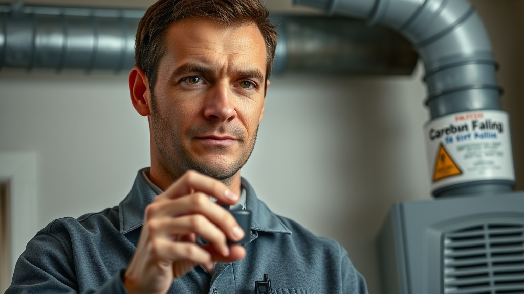 HVAC technician checking carbon monoxide levels during annual furnace inspection benefits